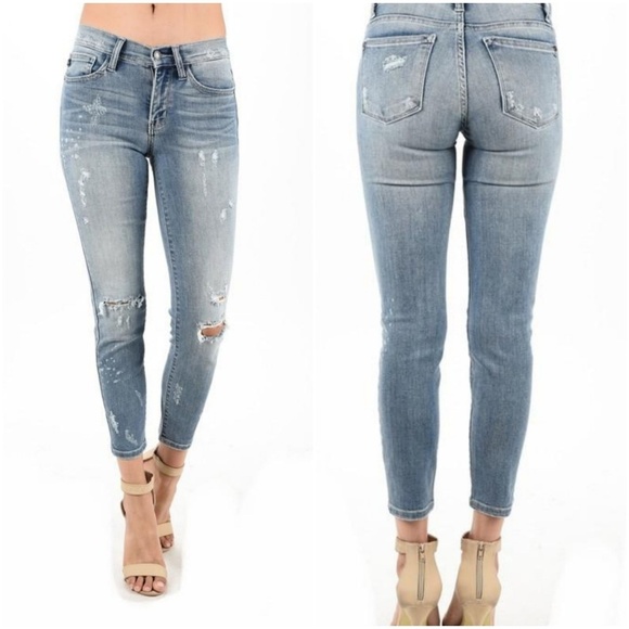 Denim - Judy Blue Bleach Splashed Distressed Jeans